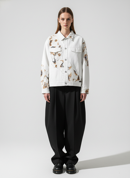 Thesupermade American Retro Lace Patchwork Denim Jacket