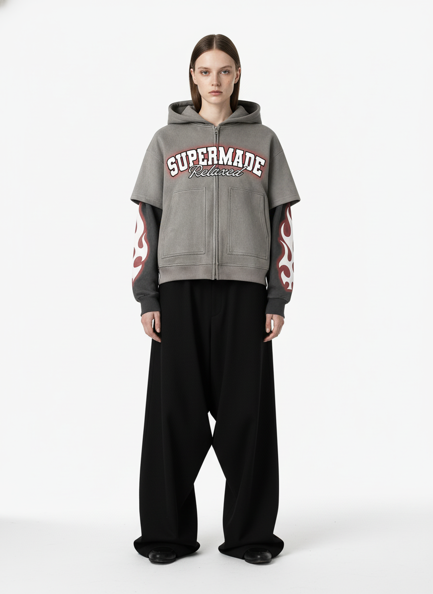 Suede Large Pocket Faux Two-Piece Zipper Short Jacket