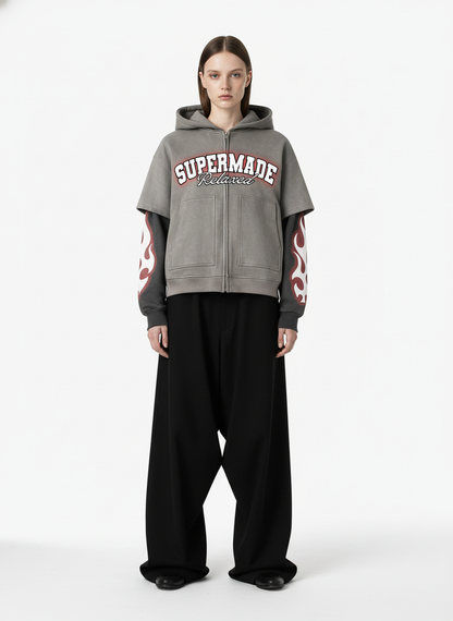 Suede Large Pocket Faux Two-Piece Zipper Short Jacket