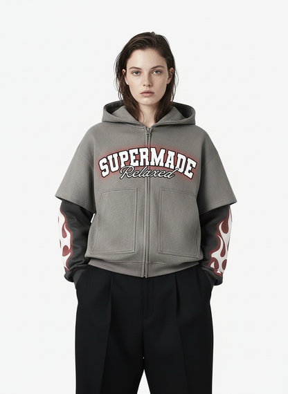 Suede Large Pocket Faux Two-Piece Zipper Short Jacket