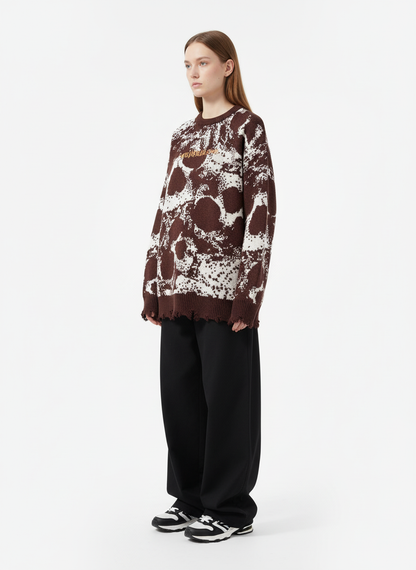 Dark Street Skull Frayed Hem Sweater