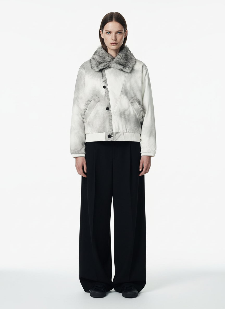 Vintage Dirty Dyed Washed Faux Fur Collar Padded Jacket