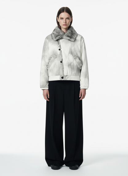 Vintage Dirty Dyed Washed Faux Fur Collar Padded Jacket