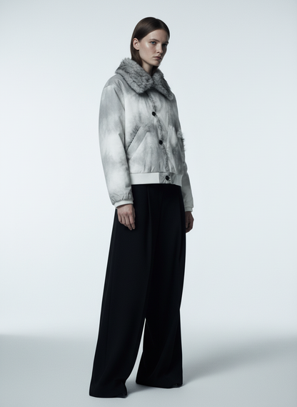 Vintage Dirty Dyed Washed Faux Fur Collar Padded Jacket