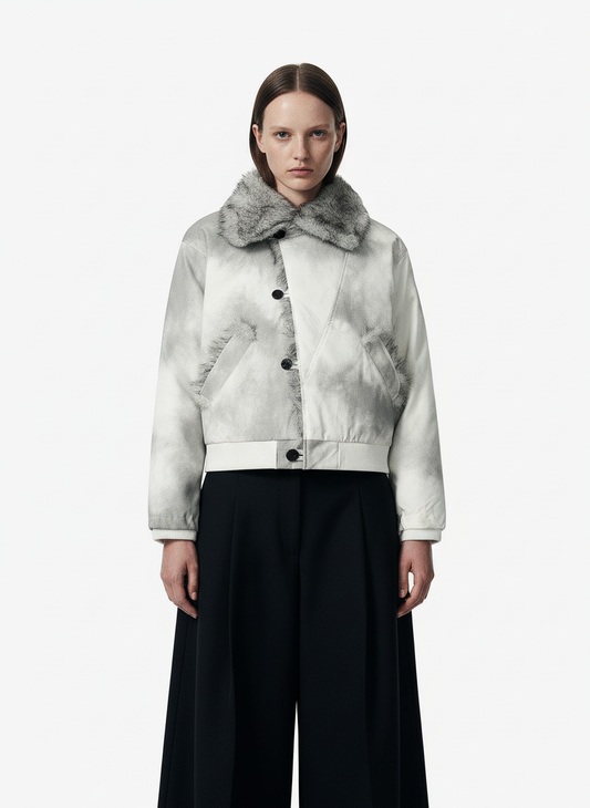 Vintage Dirty Dyed Washed Faux Fur Collar Padded Jacket