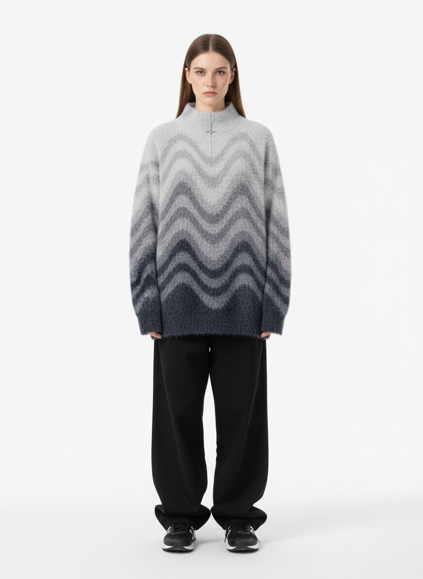 Street Gradient Wave Jacquard Knit Sweater