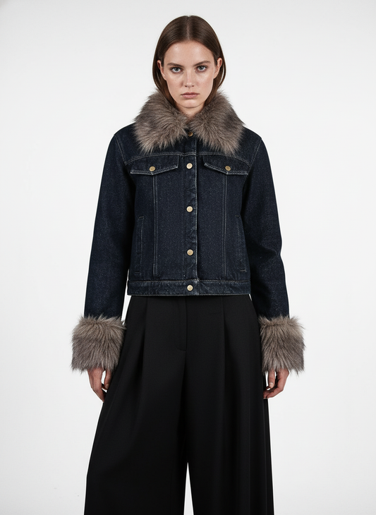 Retro Detachable Fur Collar Workwear Denim Jacket