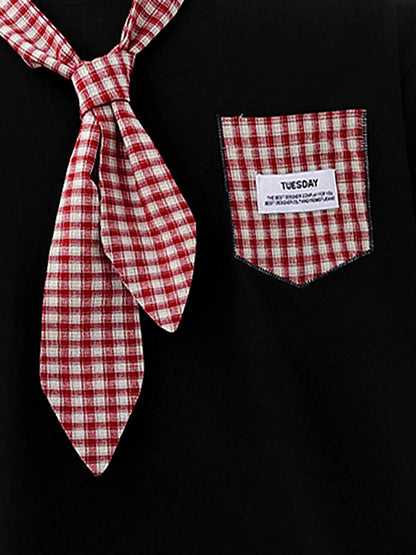 Street Plaid Tie Short Sleeve T-Shirt 