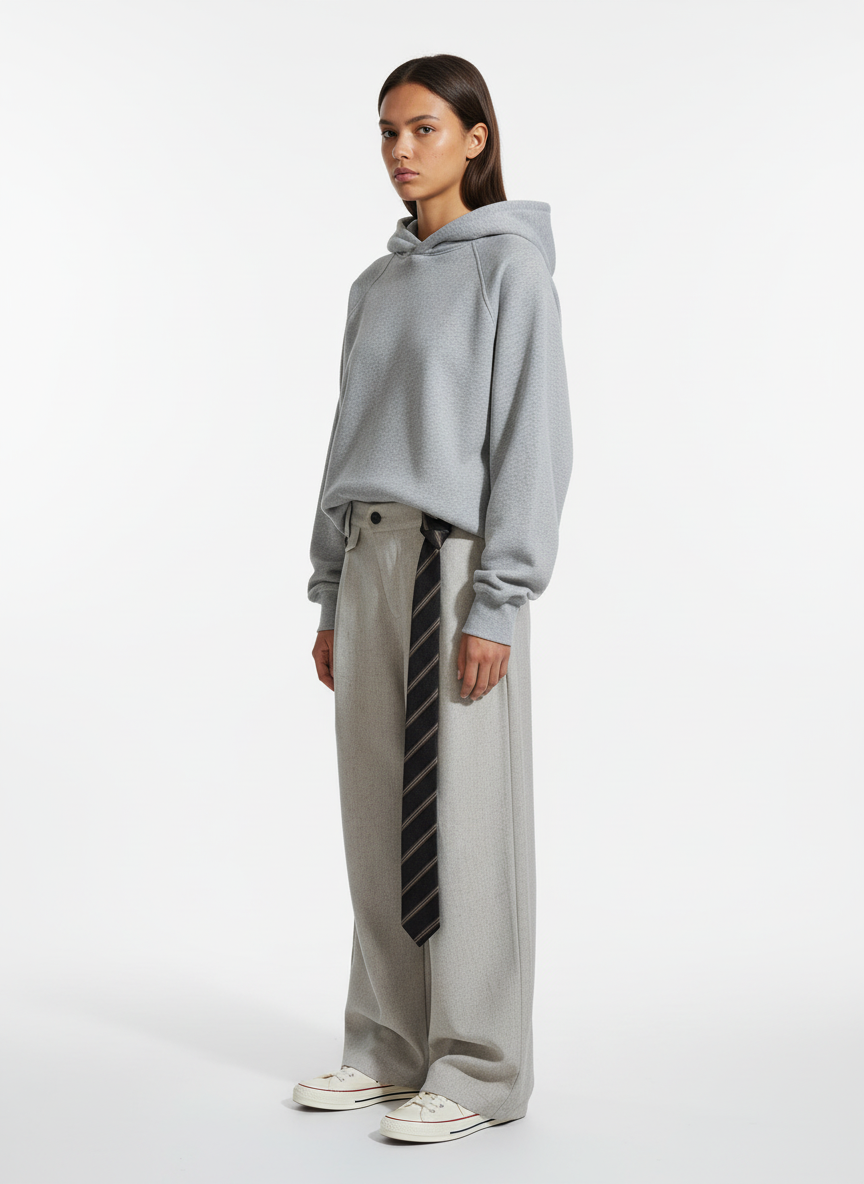 Tie Detail Relaxed Fit Draped Suit Pants