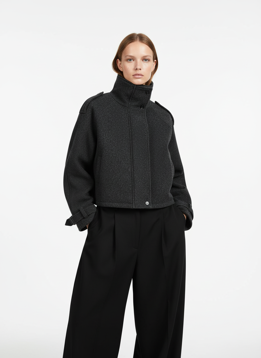 Retro Wool Blend Stand Collar Cotton Jacket