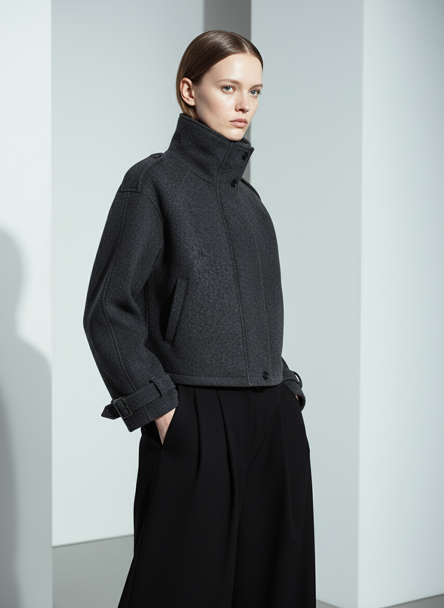 Retro Wool Blend Stand Collar Cotton Jacket