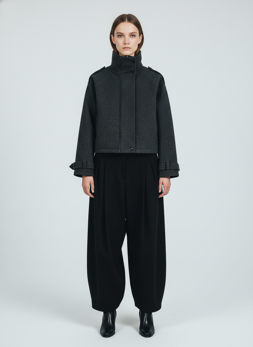 Retro Wool Blend Stand Collar Cotton Jacket