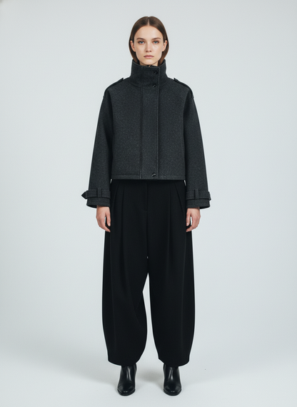 Retro Wool Blend Stand Collar Cotton Jacket