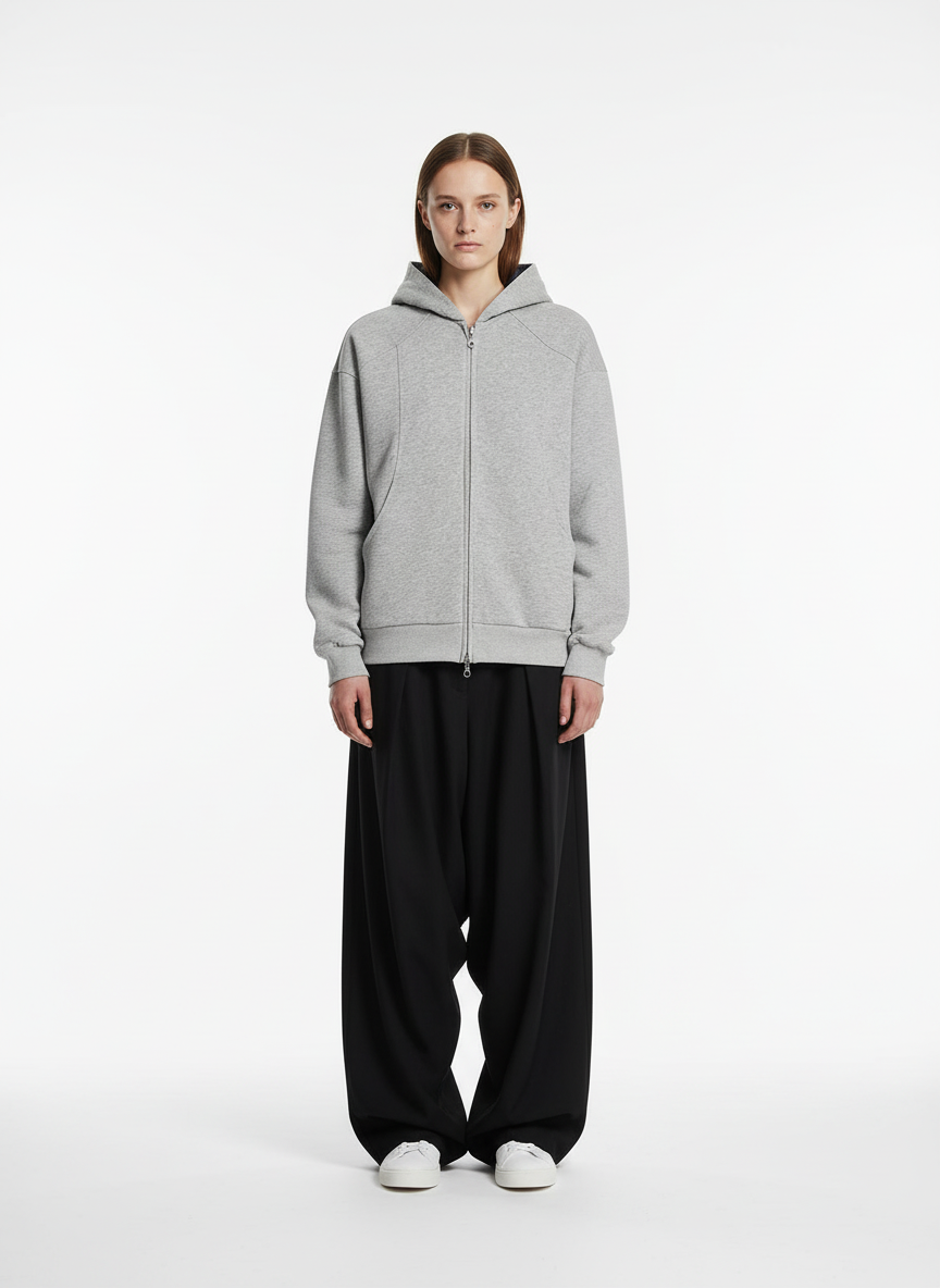 Street Deconstructed Split Zippered Hooded Sweatshirt