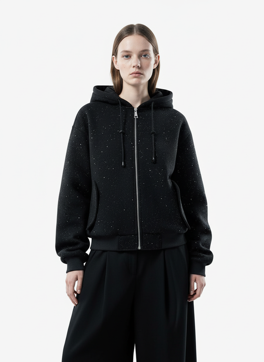 Retro Rhinestone Double Zipper Cotton Jacket