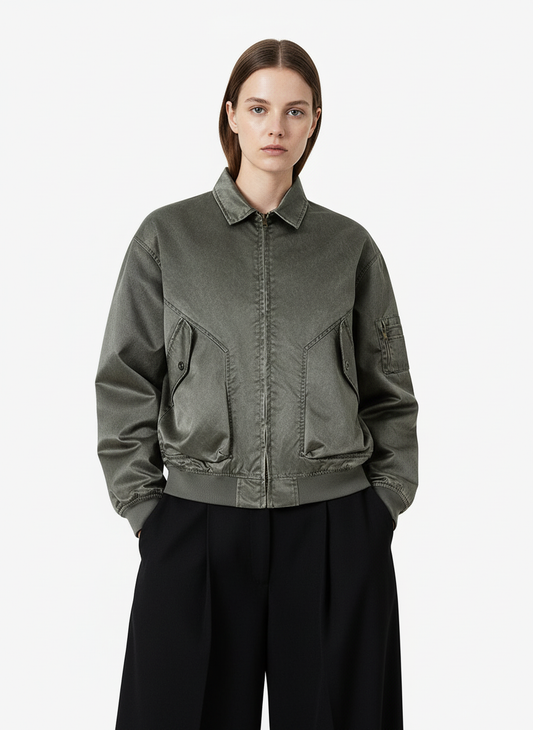 Retro Utility Nylon Patchwork Bomber Jacket