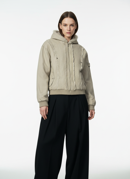 Retro Washed Fleece-lined Hooded Work Jacket