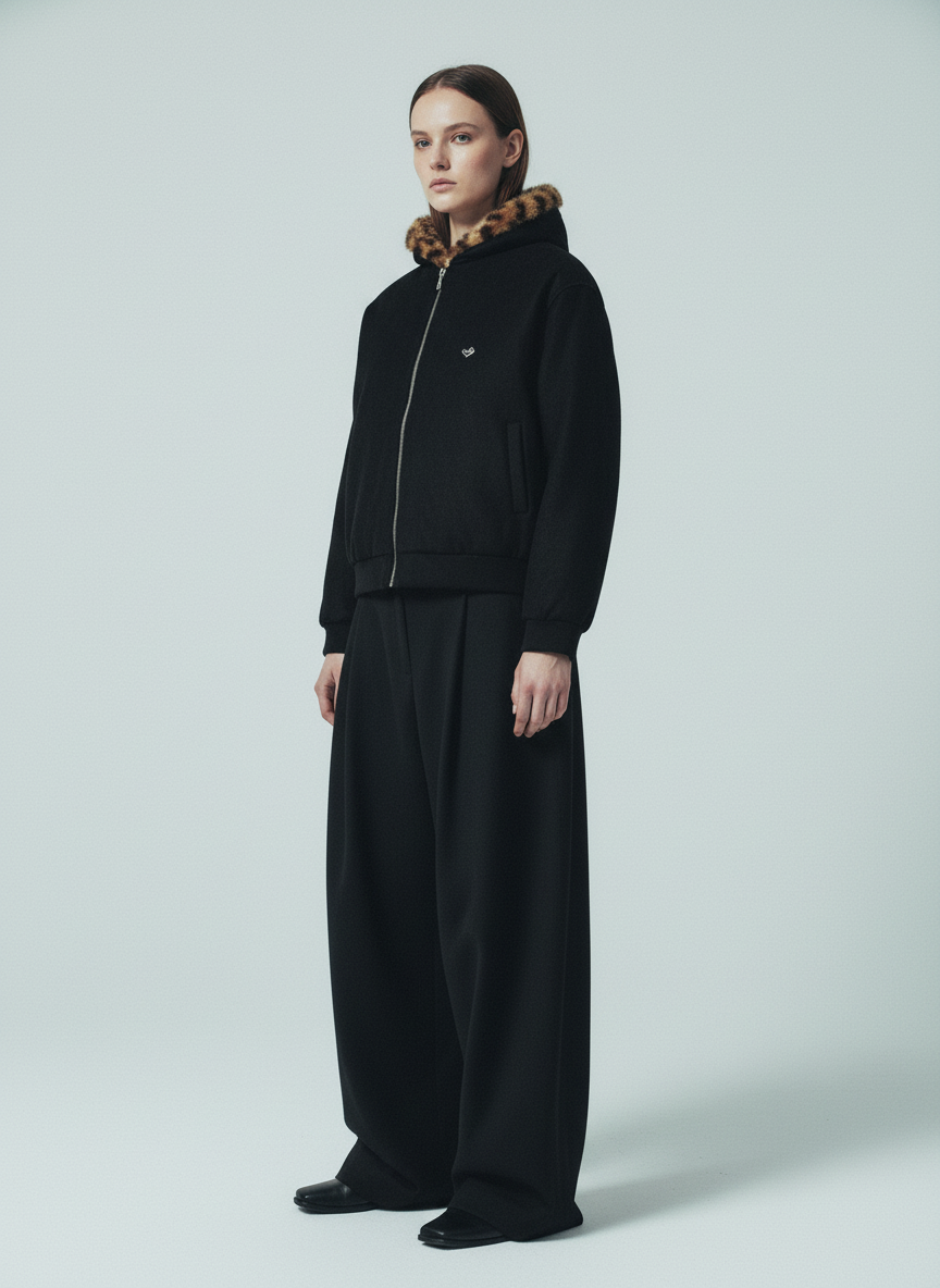 Tiger Print With Ears Hooded Fur Jacket