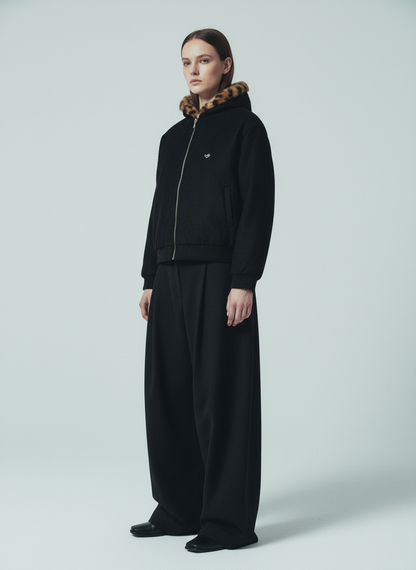 Tiger Print With Ears Hooded Fur Jacket