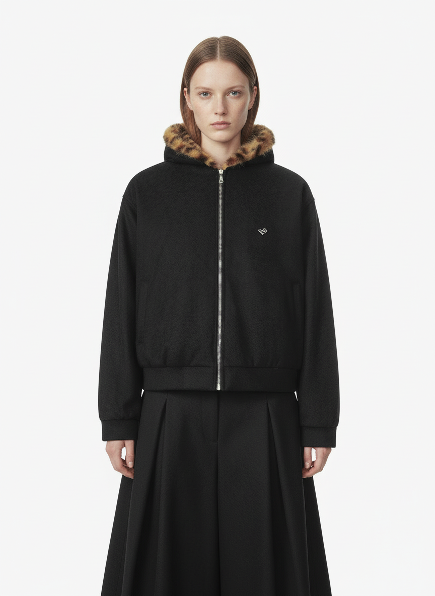 Tiger Print With Ears Hooded Fur Jacket