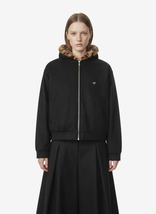 Tiger Print With Ears Hooded Fur Jacket