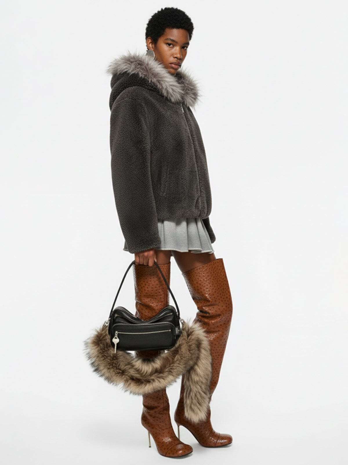 Thesupermade Fur Hooded Quilted Sherpa Jacket - 2304