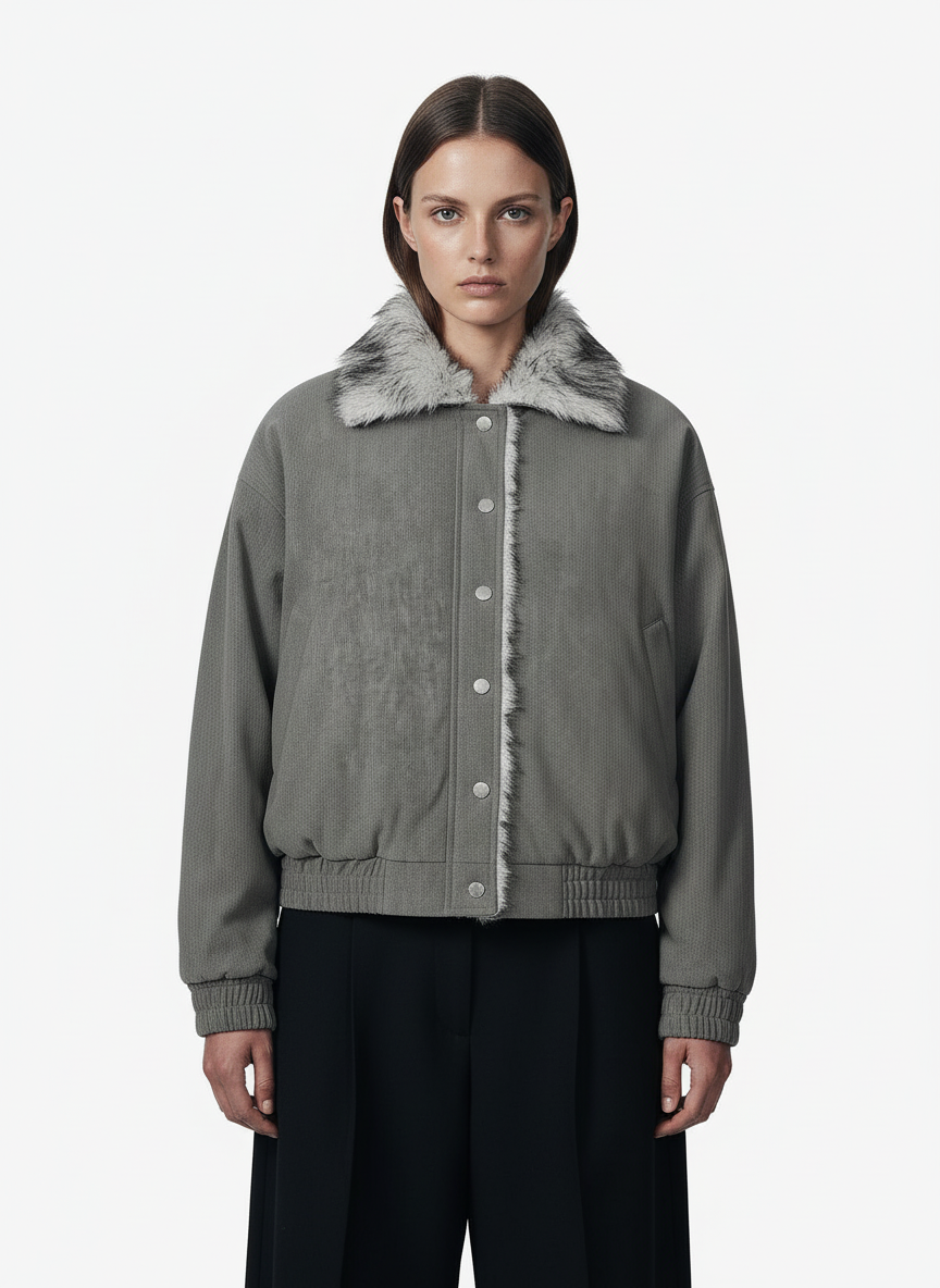 Vintage Dual-layer Collar Fleece-lined Zipper Jacket