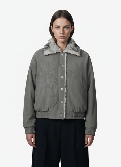 Vintage Dual-layer Collar Fleece-lined Zipper Jacket