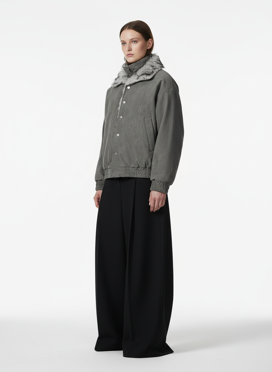 Vintage Dual-layer Collar Fleece-lined Zipper Jacket