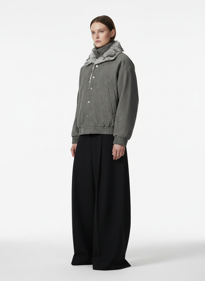 Vintage Dual-layer Collar Fleece-lined Zipper Jacket