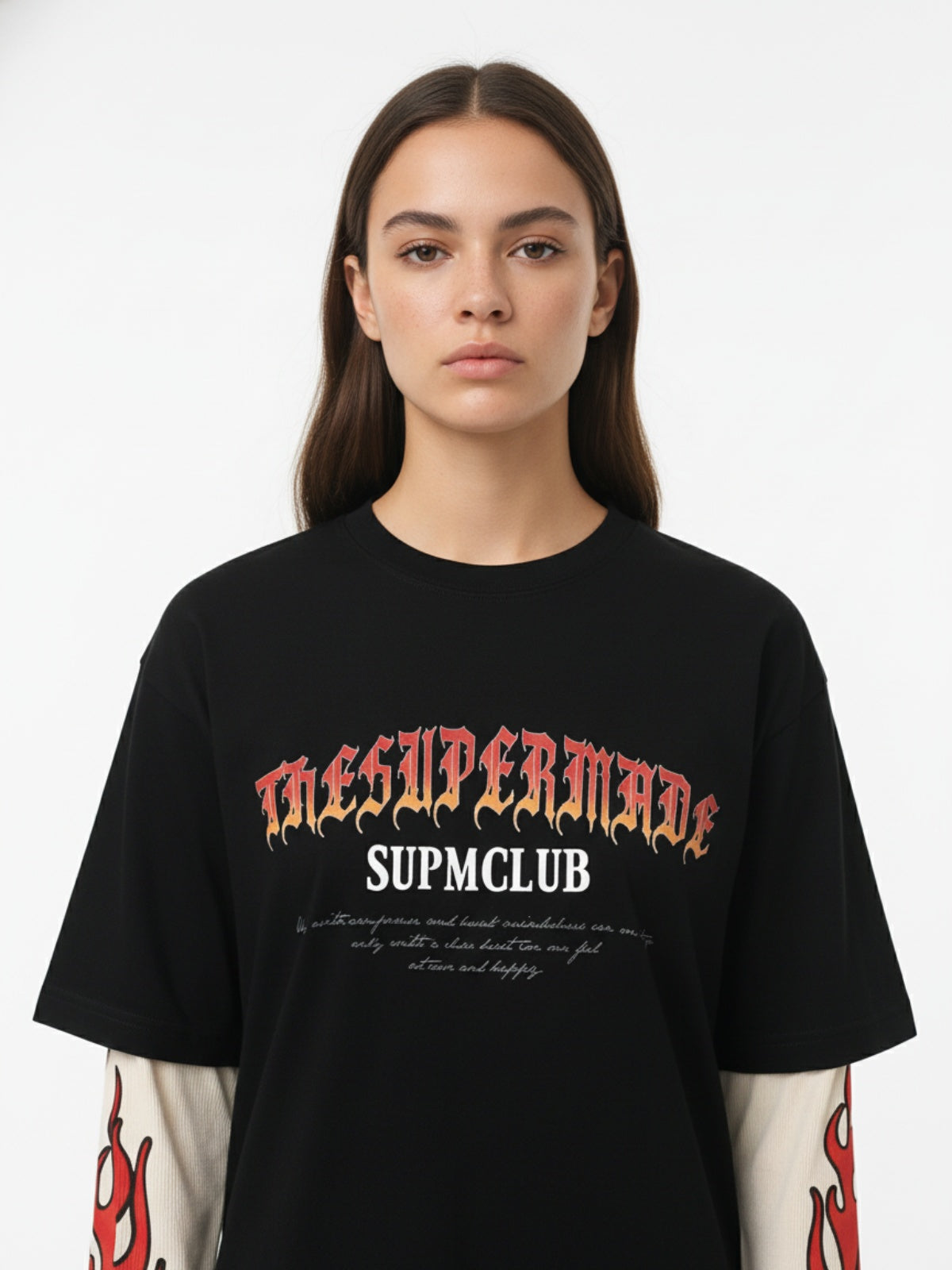 Gradient Letter Print Patchwork Faux Two-Piece Long-Sleeved T-Shirt