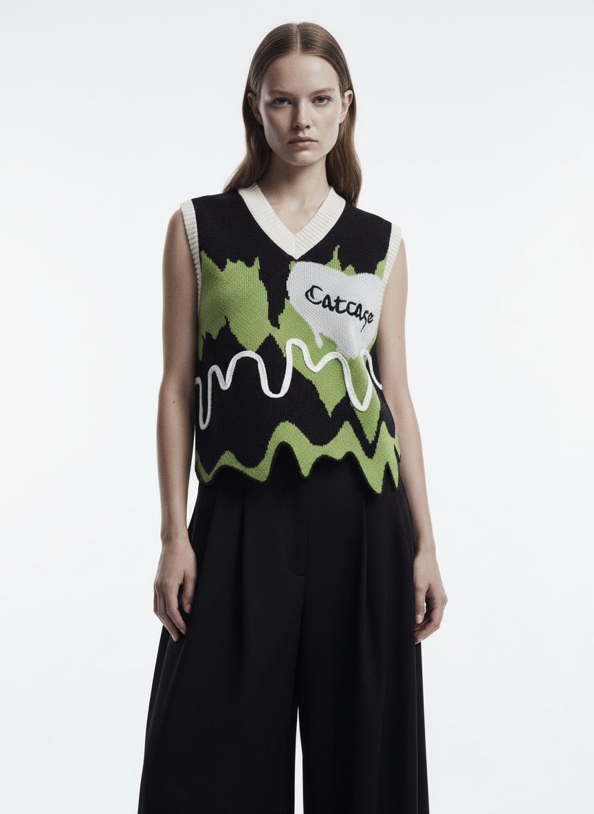 Thesupermade Graffiti Love V-neck Irregular Sweater - 1695