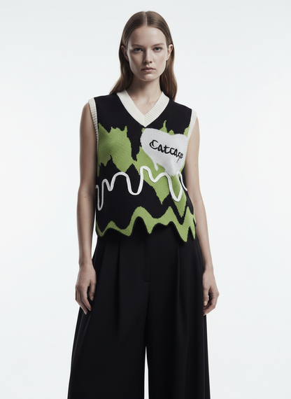 Thesupermade Graffiti Love V-neck Irregular Sweater - 1695