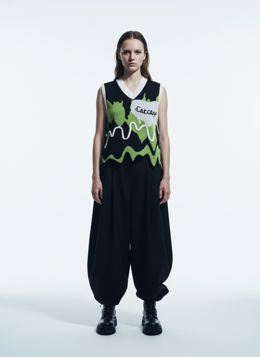 Thesupermade Graffiti Love V-neck Irregular Sweater - 1695