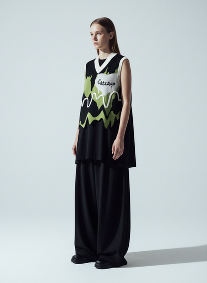 Thesupermade Graffiti Love V-neck Irregular Sweater - 1695