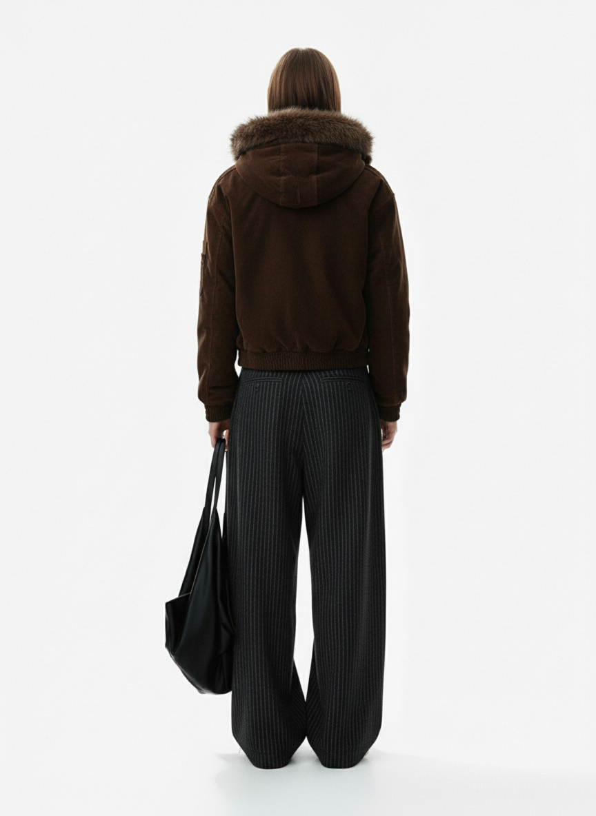 Vintage Pinstripe Pleated Wide-Leg Barrel Pants