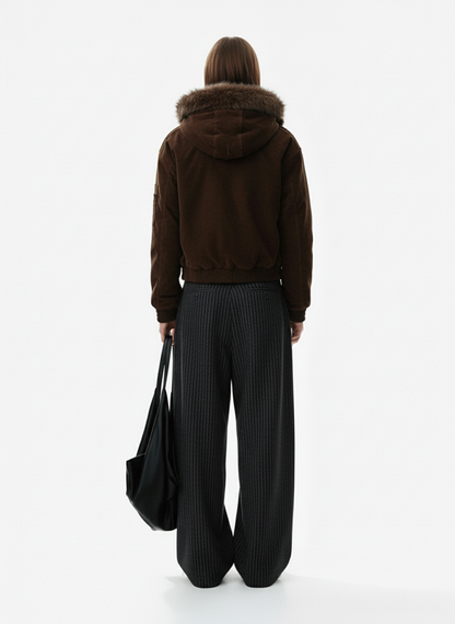 Vintage Pinstripe Pleated Wide-Leg Barrel Pants