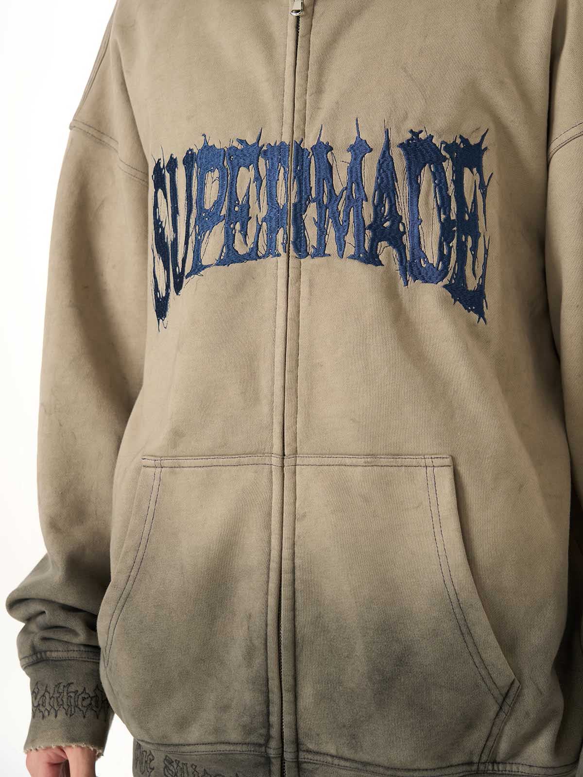 SUPERMADE Embroidered Distressed Spray-Painted Hooded Sweatshirt 