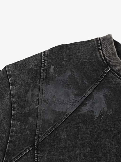 Denim Blend Oversized T-Shirt with Asymmetrical Hem and Patchwork Design?