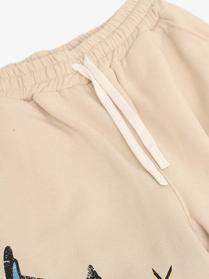 Retro Fleece-Lined Letter Graffiti Print Baggy Sweatpants