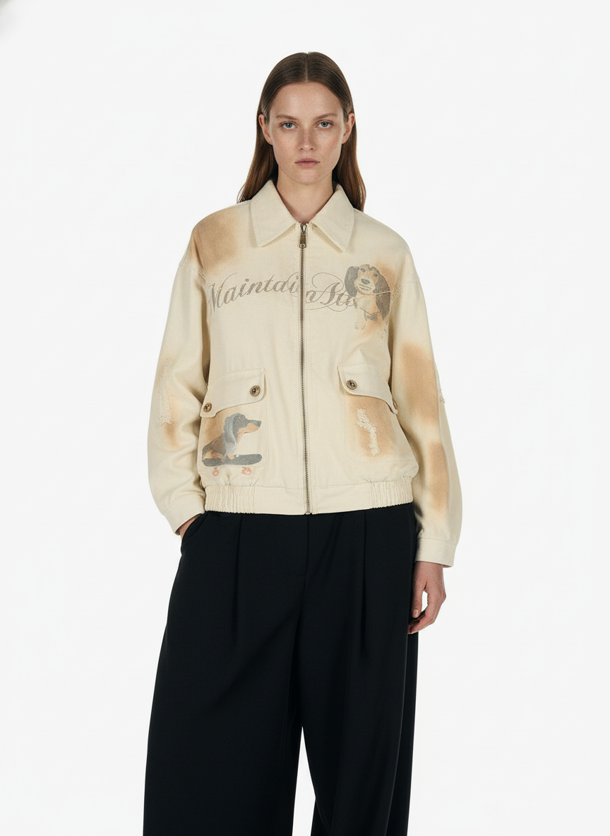 Rust Washed Vintage Dog Graphic Workwear Jacket