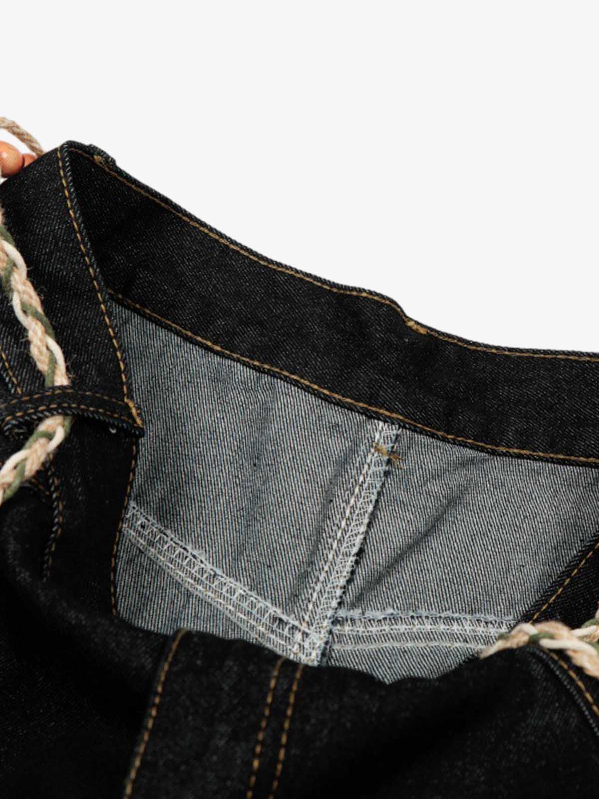 Rope Detail Waist Wide Leg Denim Jeans