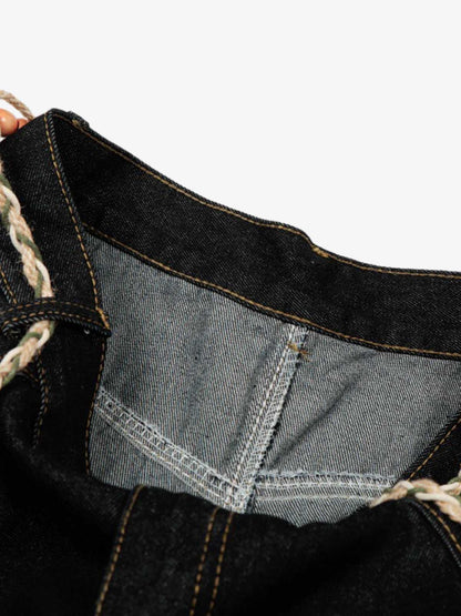 Rope Detail Waist Wide Leg Denim Jeans
