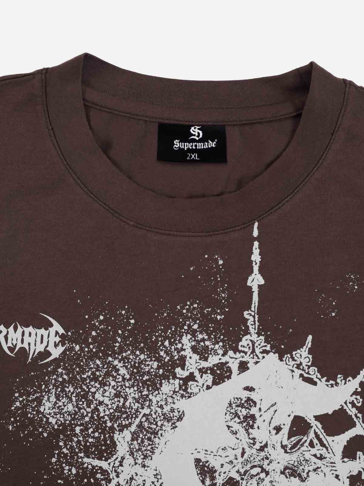 Cotton Washed Slim Fit Long-Sleeve T-Shirt with Splatter Graphic Print and Gothic 3D stereoscopic silicone printing Logo Design?