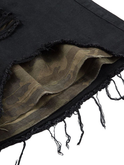 Distressed Ripped Black Denim Shorts 