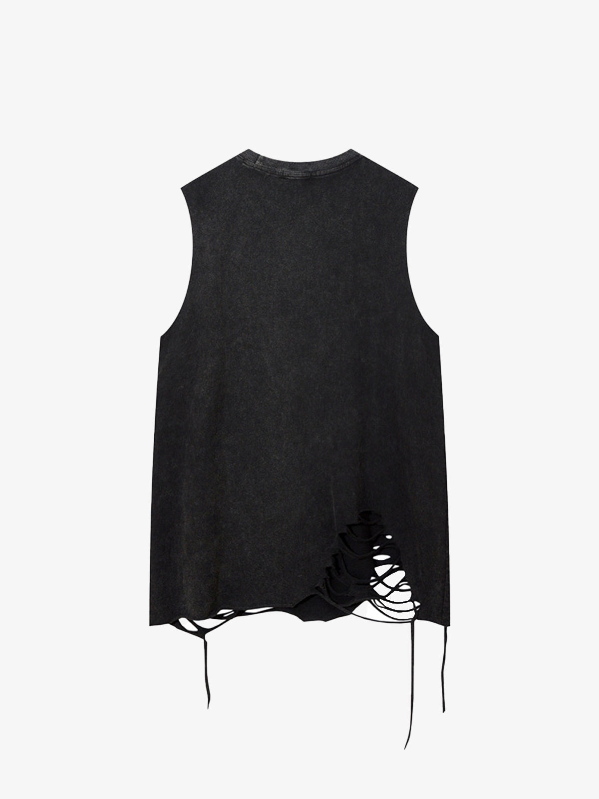 Cotton Ripped Sleeveless Tank Top with Frayed Hem and Cut-Out Details for Edgy Streetwear Style 