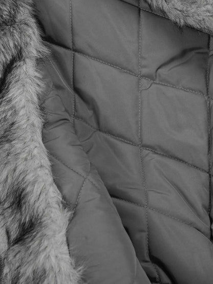 Faux Fur Collar Patchwork Embroidered Quilted Jacket