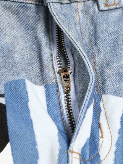 Denim Wide Leg Jeans with Dalmatian Print and Studs, Distressed Design for Streetwear Fashion?