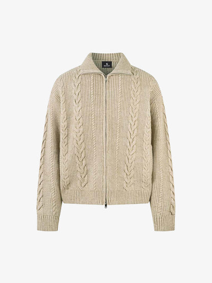 Cable Knit Zip-Up Sweater Jacket for Cozy Elegance 