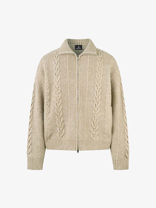 Cable Knit Zip-Up Sweater Jacket for Cozy Elegance 